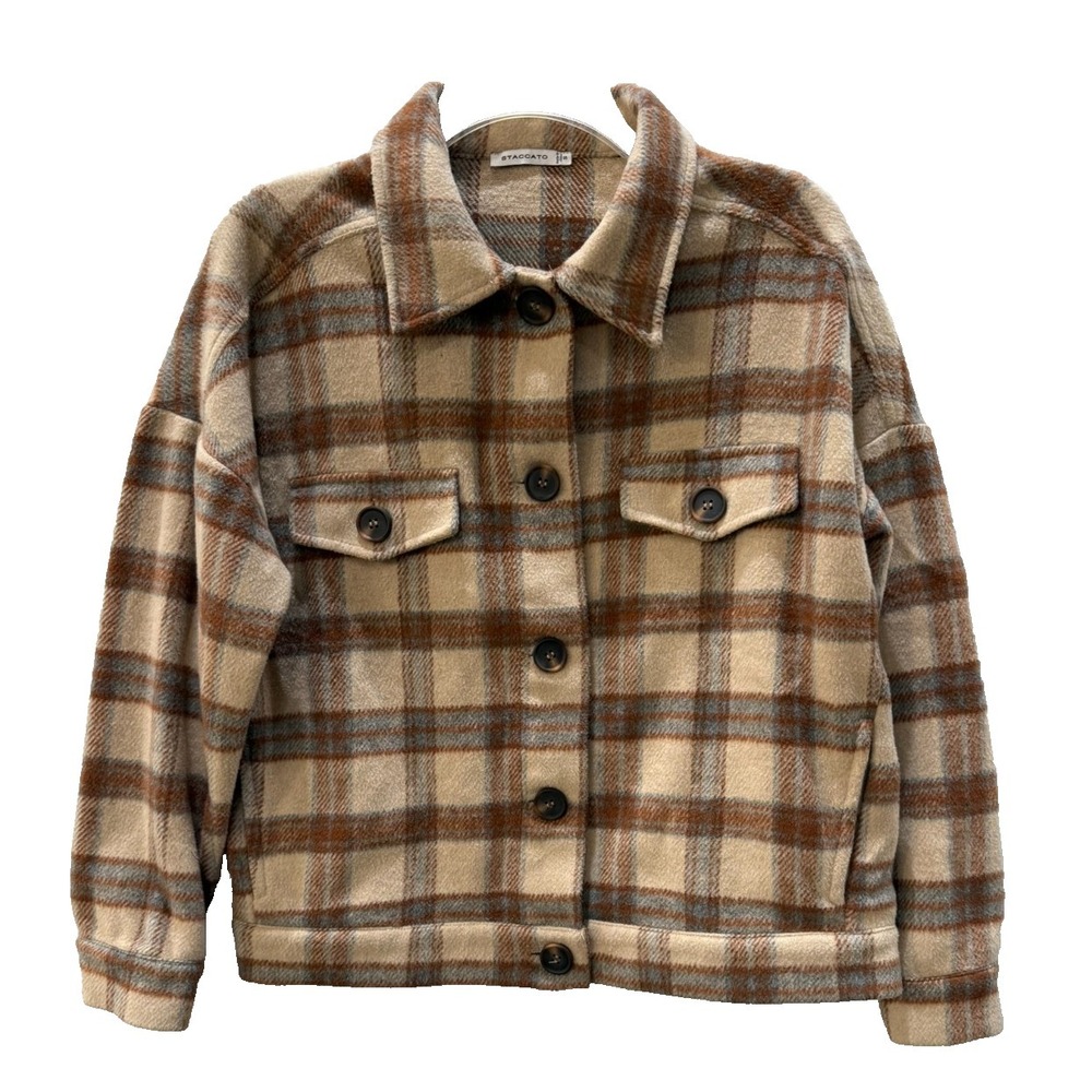 Staccato Size Small Brown Plaid Fleece Button Down Shirt‎ Jacket